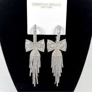Christian Siriano Dangling Bow Rhinestone Earrings New On Card